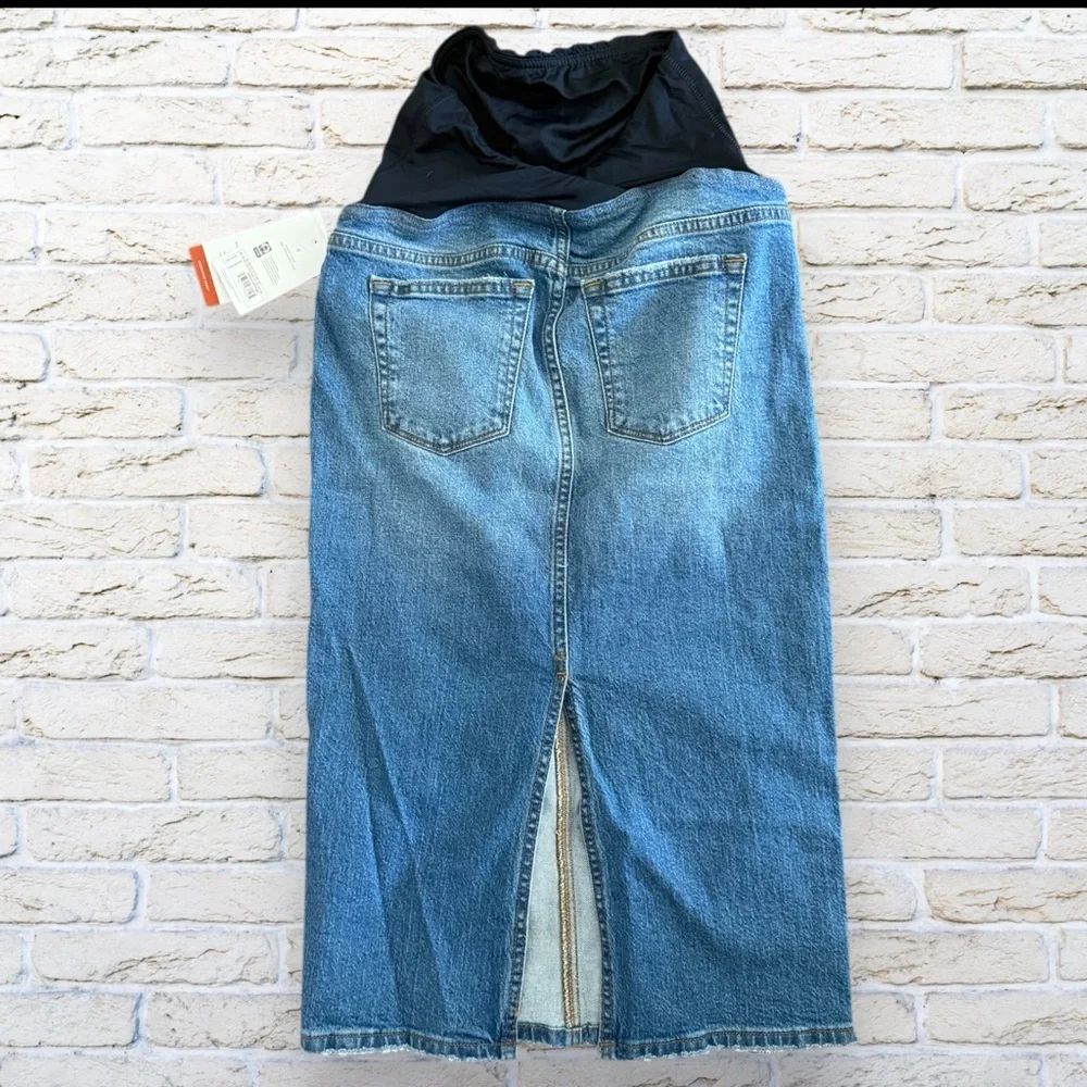 NWT Isabel Maternity Denim Midi Skirt Falda Skirt Over Belly Size 4 - Picture 2 of 5